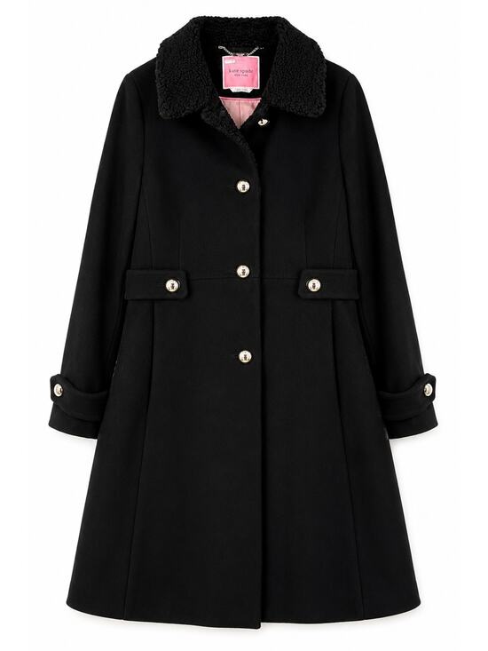 kate spade Jackets & Blazers - Kate Spade New York Black Wool Blend Coat Faux Fur Collar Large